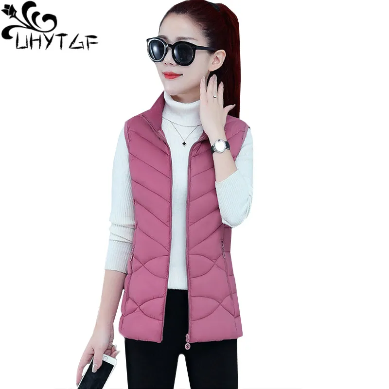 

UHYTGF Vests for women Elegant Student Down Jacket Autumn winter Wiastcoat Coat Solid Color Wild Loose Short Big Size Vest 1806