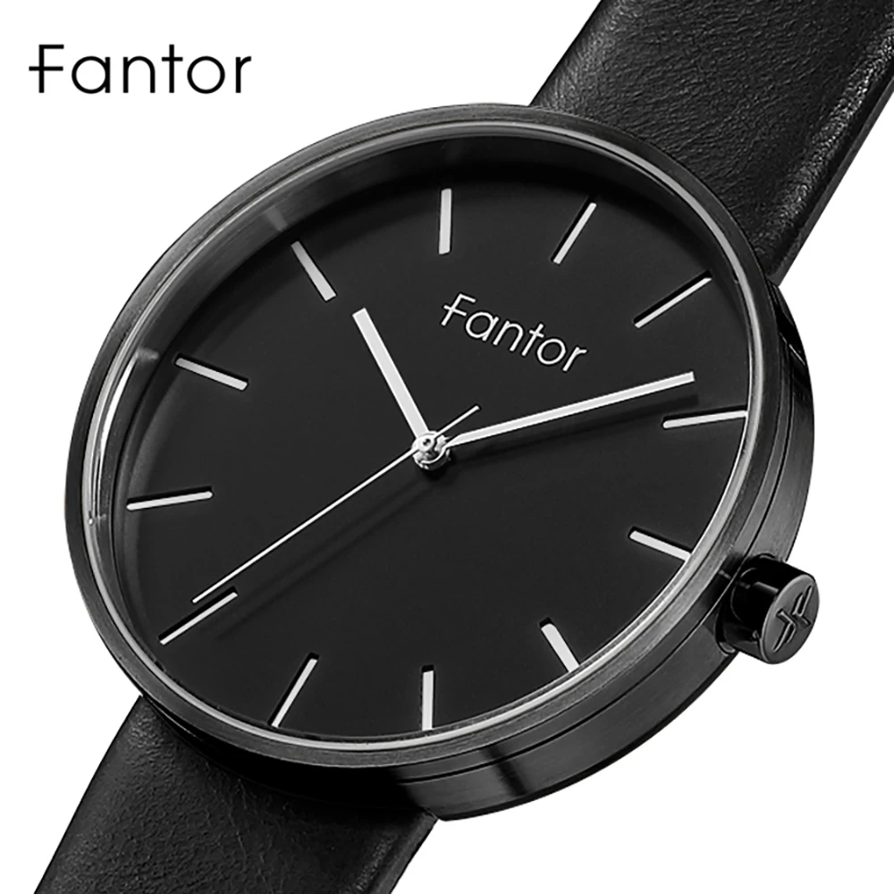 Imagem -05 - Black Whatch Fantor Marca Simples Minimalista Homens Relógio Slim Fino Couro Strap Relógio de Pulso Moda Casual Relógios de Quartzo