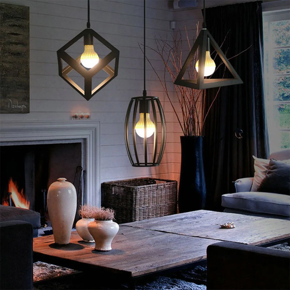 Retro luzes penduradas geométrico aninhado pendurado luz de ferro montagem embutida retro teto para baixo luz pingente lâmpada decoração casa
