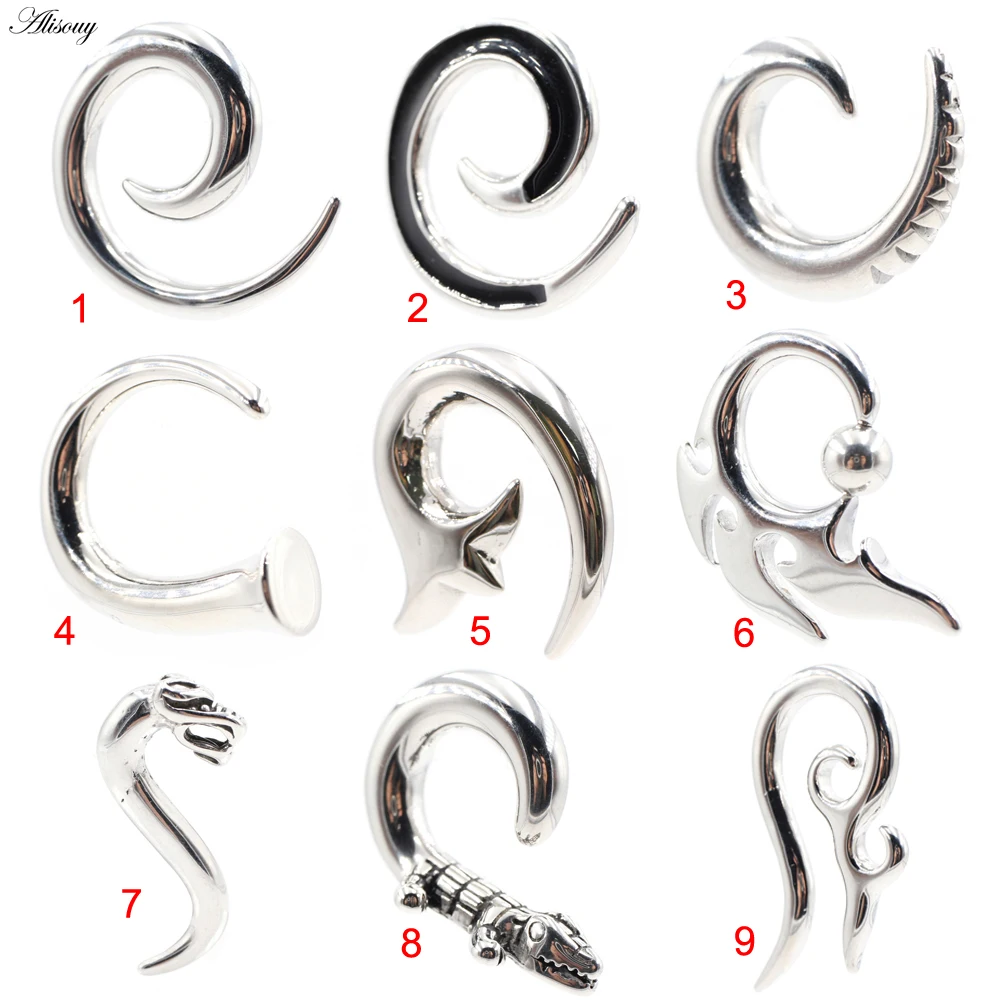 Alisouy 1pc Stainless Steel Animal Spiral Dragon Allotype Ear Weights Ear Tunnels Plugs Expander Gauges Body Piercing Jewelry