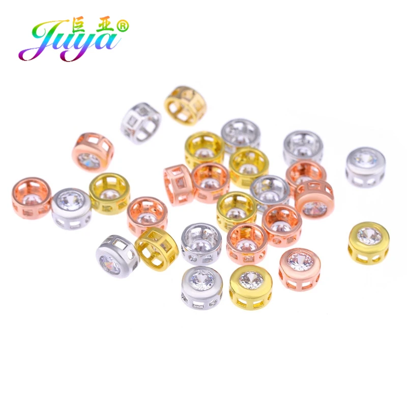 Juya 12pcs DIY Needlework Jewelry Beads Supplies Cubic Zirconia Small Hole Round Heart Flower Slider Charm Beads Wholesale