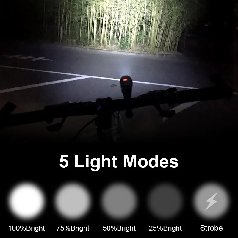 WasaFire Portable LED Flashlight Bicycle Lamp USB Rechargeable MTB Bike Front Light Torch Waterproof Outdoor Night Riding Light