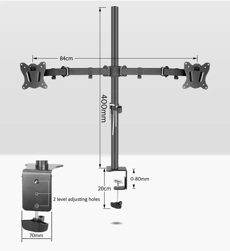 T902-240 Desktop Clamping Full Motion 360 degree Dual Monitor Holder 10\