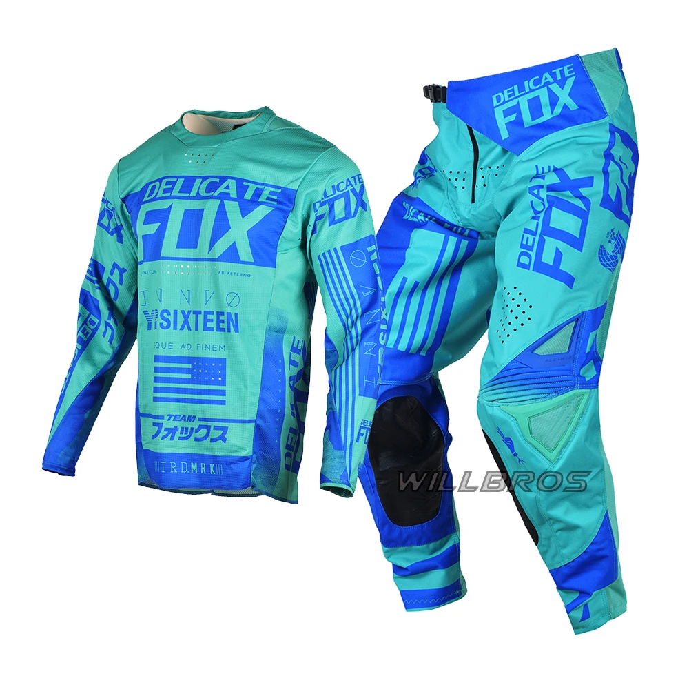 

Delicate Fox Union Gear Set Motocross Jersey Pants Outfit MX Combo Outfit Mountain Bicycle Off Road Suit Green Kits