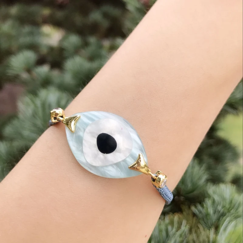 Turkish Crystal Evil Eye Bracelet Pusera NewFashion Big Eye Glass Stone Beads Women's Bracelets Bohe Bileklik Rope Chain Jewelry