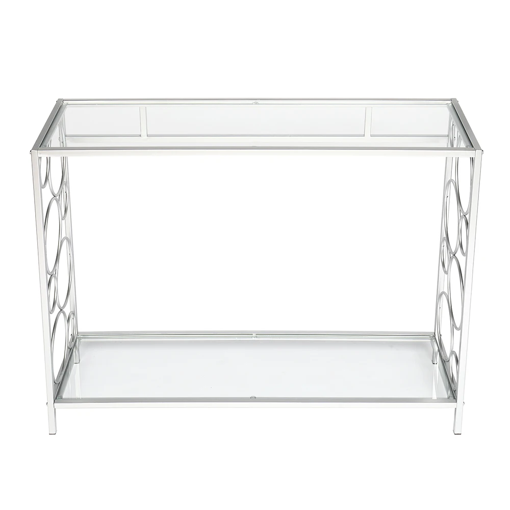 Toughened Glass Panel Console Table Side/Sofa Table 2 Styles Simplistic Design Iron Feet Sprayed With Silver Paint[US-Stock]