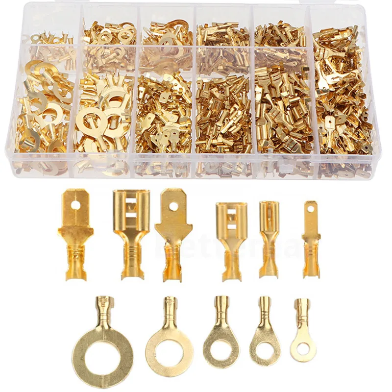 

750PCS M3-M10 Ring Lugs Ring Eyes Crimp Terminals 2.8/4.8/6.3mm Spade Crimping Connectors Non-insulated Diy Assortment Kit