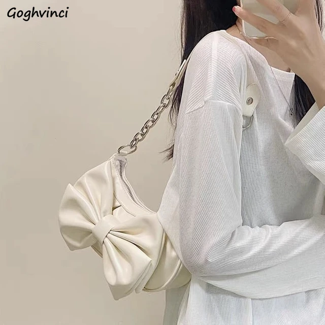 Borse a tracolla bianche donna Big Bowknot Sweet Lovely Girls borse Kawaii sotto le ascelle nuvola Designer di lusso marca Ins coreano Vintage