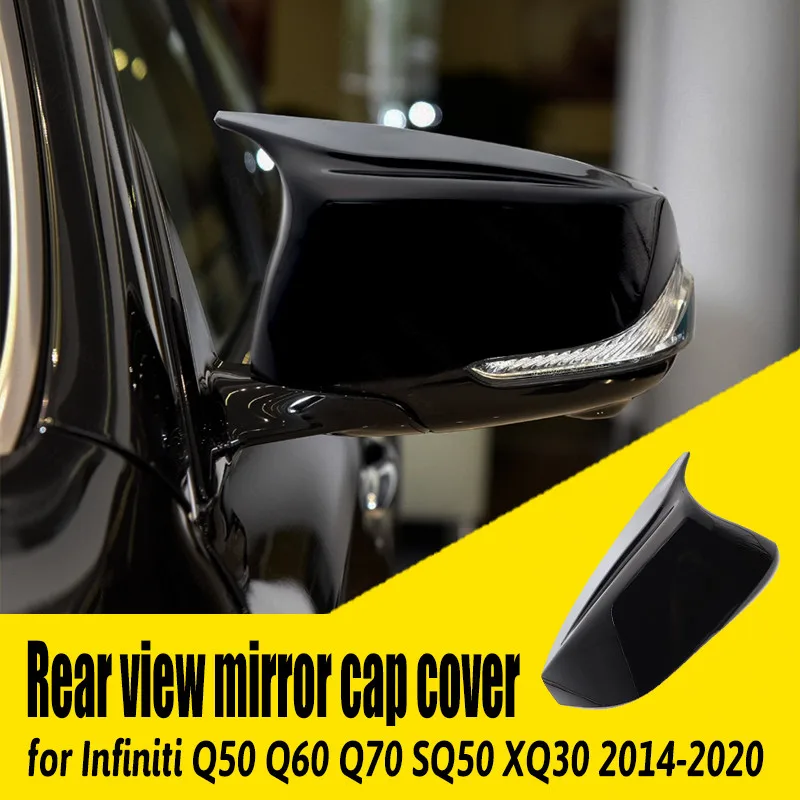 

Replacement Horn Styling Glossy for Infiniti Q50 Q60 Q70 SQ50 XQ30 2014-2020 Bright Black Rearview Mirror Cover Caps