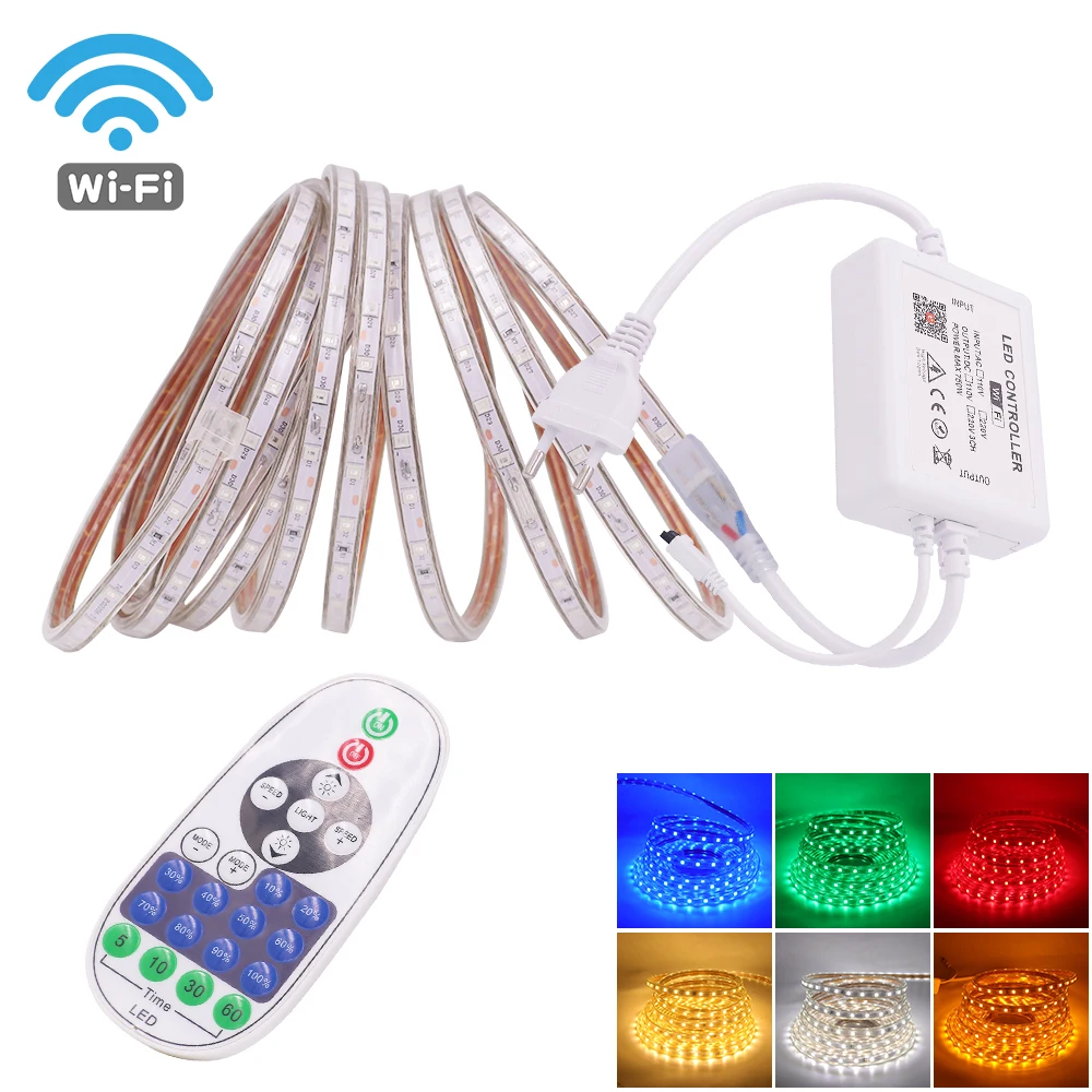 

5050 60LEDs/m LED Strip Wifi Dimmerable 220V 110V IP67 Waterproof Flexible Ribbon Tape LED Light Strip