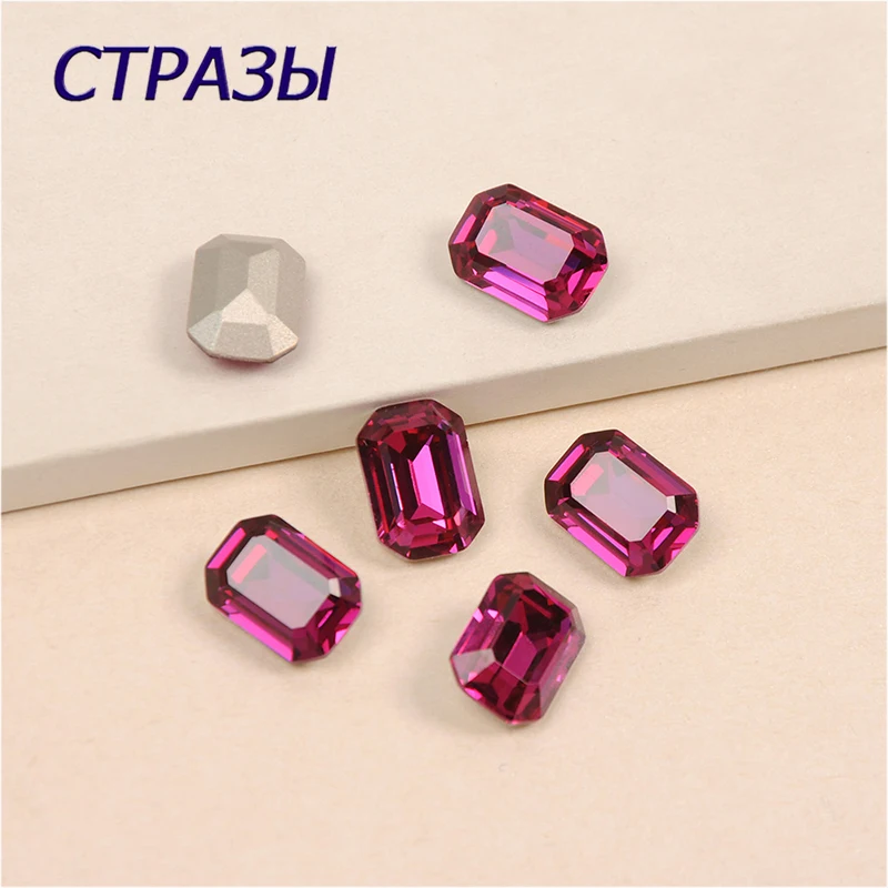 

Fuchsia Glass Rhinestone Octangle Pointed Back Crystal Jewel Rhinestones Sew On Glass Strass Decoration for Garment Clothing