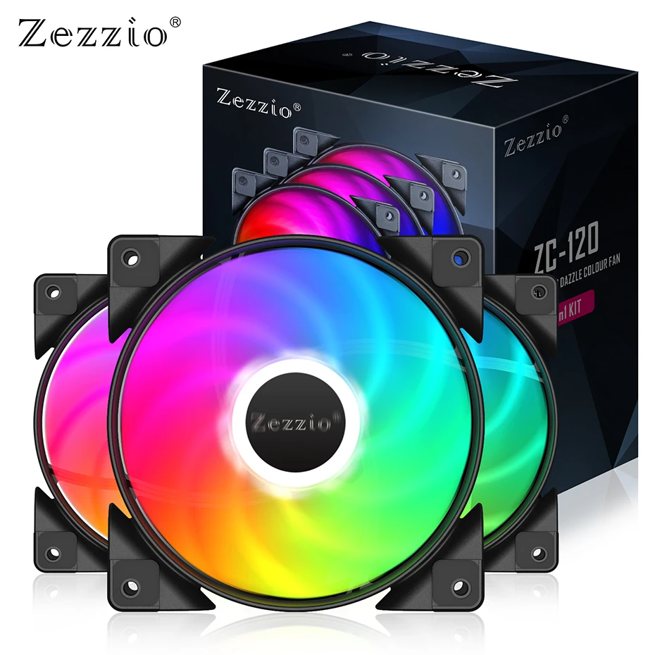 ZEZZIO ZC-120 12CM 6 Color Dazzle Colour LED Computer Case Coling fan 3pin & molex port Quiet CPU Cooler Fan