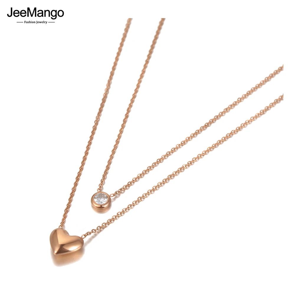 Jeemango Bohemia Design Doppels chicht Herz Anhänger Halsketten für Frauen Edelstahl cz Kristall kette Choker Halskette jn20149