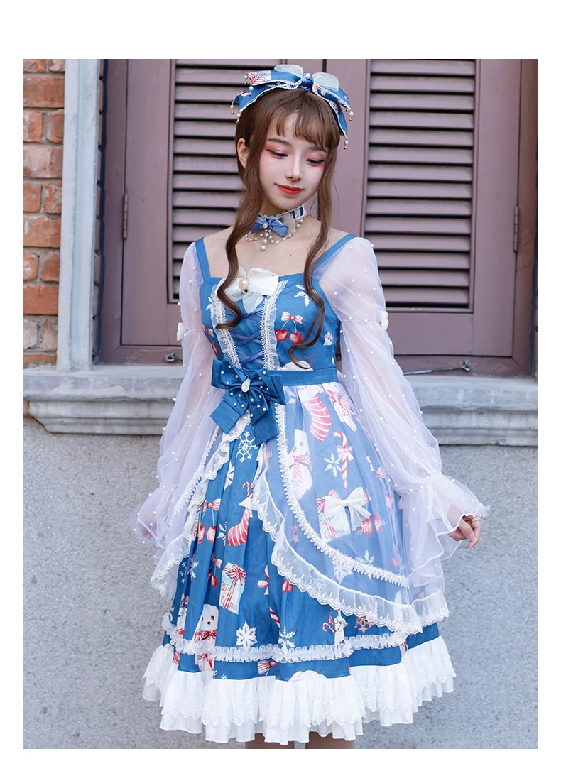 Japanese sweet princess lolita dress vintage square collar lace bowknot printing victorian dress kawaii girl gothic lolita op