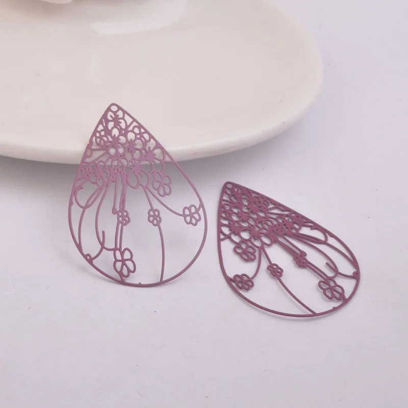 30 Stück AB4468 28*40mm bemalte Blumen-Anhänger, filigrane Verbindungsstücke aus Metall-Messing für Schmuck- und Ohrringzubehör – Detail 11