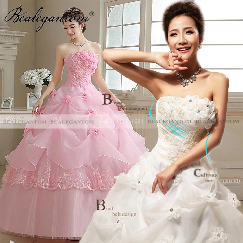 Bealegantom คุณภาพสูงสีชมพูสีขาว Quinceanera Ball Gown ดอกไม้ Lace Up Sweet 16ปาร์ตี้ชุดราตรี Vestido 15 Anos QD146