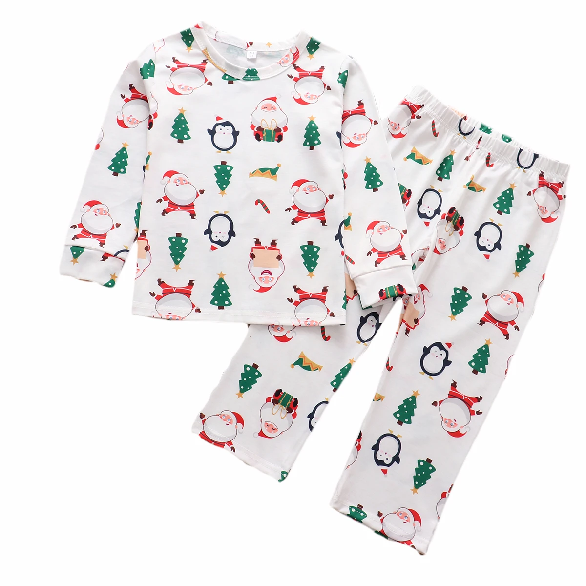 

2021 Xmas Kids Boy Girl Pajamas Set Santa Claus Penguin Christmas Tree Children Sleepwear 2PCS Tops +Pants Baby Clothes Pypamas