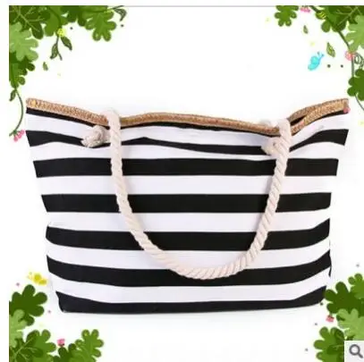 1pcs/lot New Beach Tote Bag Fashion Women Canvas Summer Large Capacity Striped Shoulder Bag Handbag Shopping Shoulder Bags