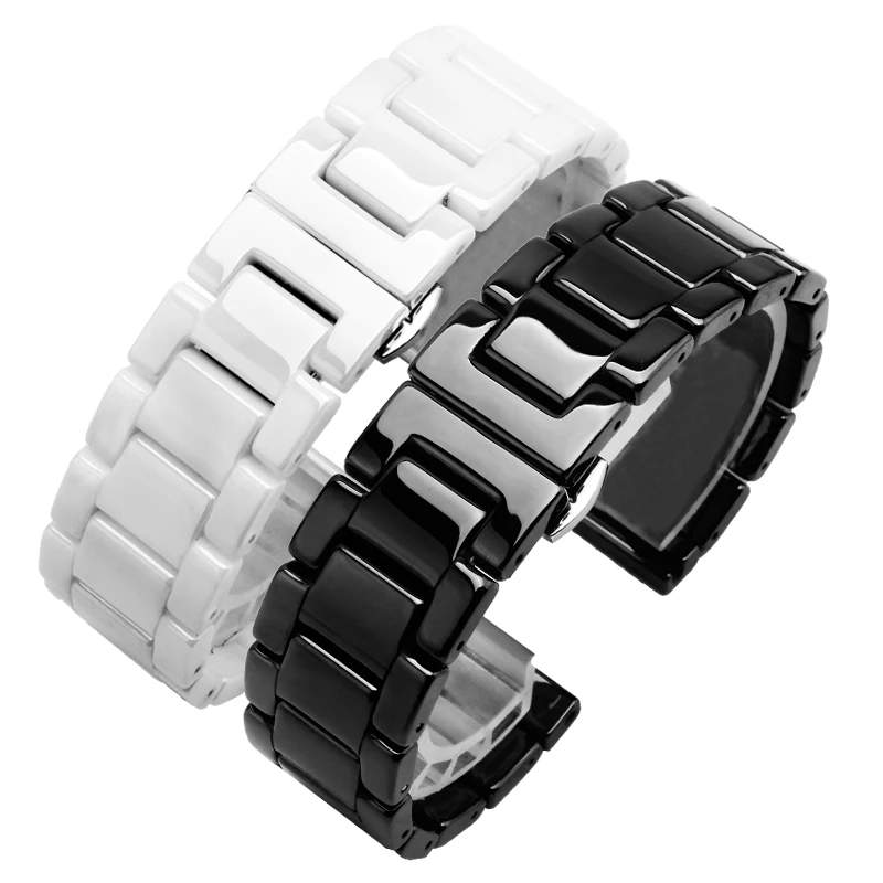 Pearl ceramic strap 15mm 16mm balck and white bracelet with butterfly buckle suitable for B2 B3 sport watch chain Quick release