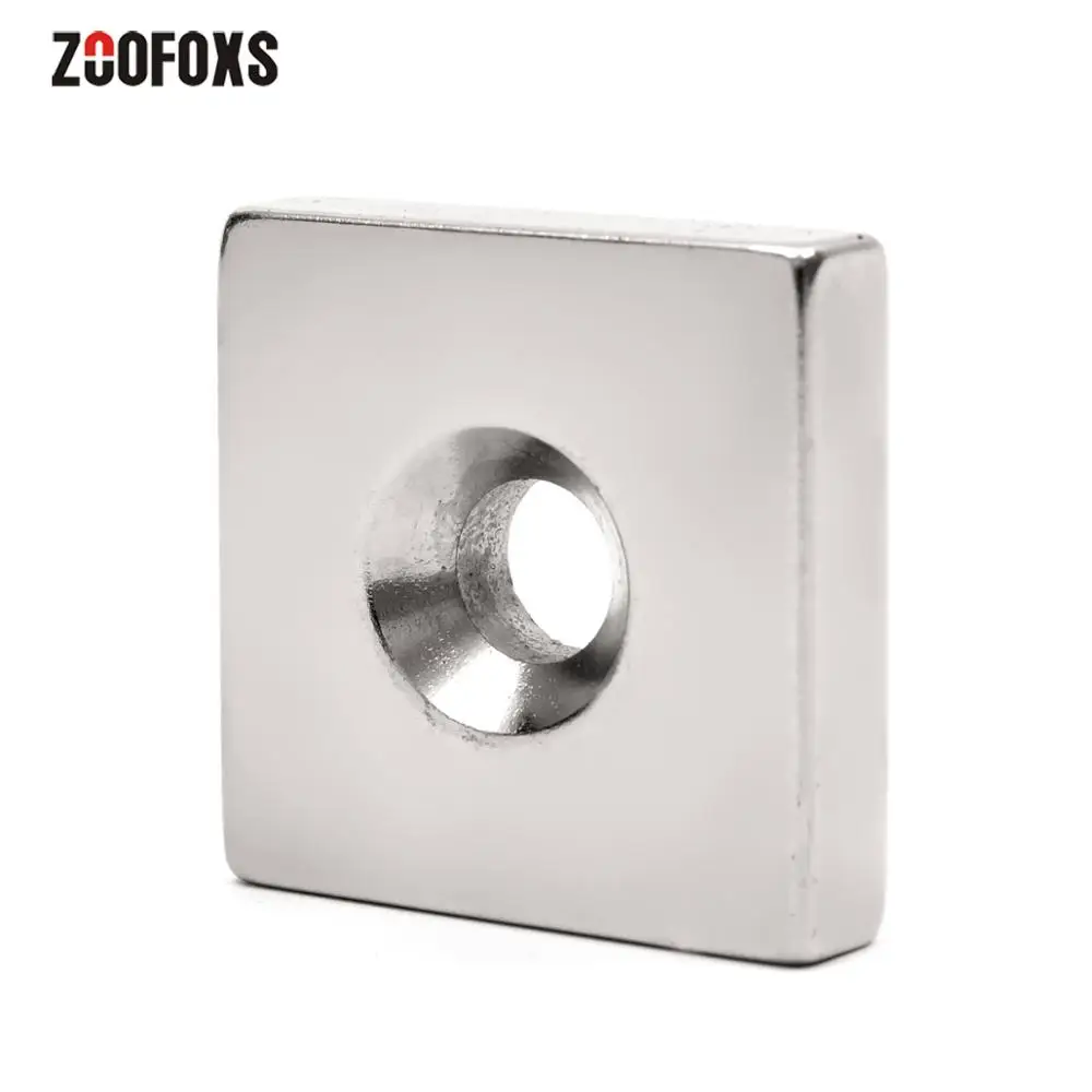 

ZOOFOXS 1 Piece 40x40x10mm Hole10mm Countersunk Block Neodymium Magnet Powerful Rare Earth NdFeB Magnets 40*40*10-10mm