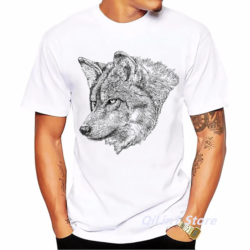 Sketch Wolf Animal Print T-Shirt Men'S Clothing Funny Tee Shirt Femme Summer Short Sleeve Tshirt Female Harajuku Shirt Tops