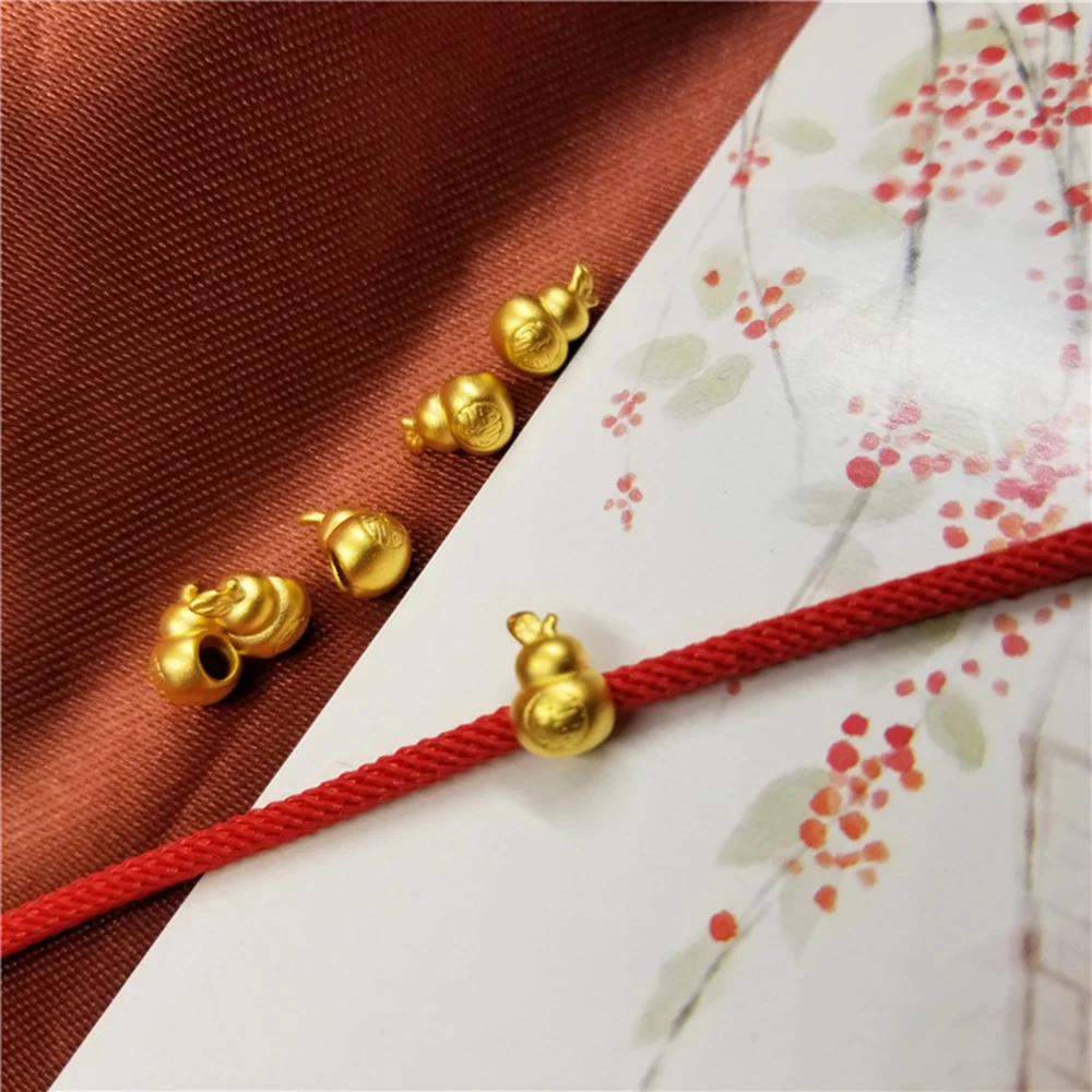 1PCS New Solid Pure 24Kt 3D Yellow Gold Pendant Women Gourd Bead 0.1-0.2g  6.2*9.2mm