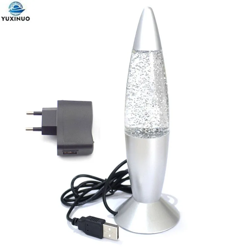 Mini Rocket Multi Color Changing Lava Lamp RGB LED Glitter USB Night Light Lamp with AC Charge Adapter for Home Decoration Lamp