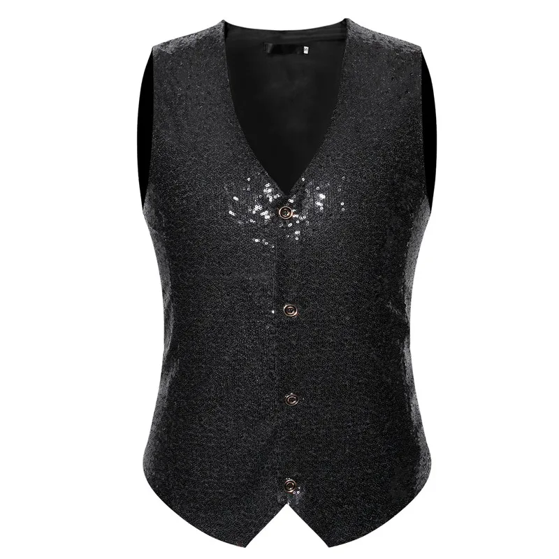 

Mens Slim Fit Sequins Vest V Neck Shiny Party Dress Suit Vest Waistcoat Men Wedding Stage Dance Singer Gilet Costume Homme XXL