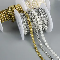 1Yard 8mm Width ABS Flatback Imitation Pearl with 3mm Round Rhinestone Trim DIY Wedding Dress Decor Sewing Clothing Accessories