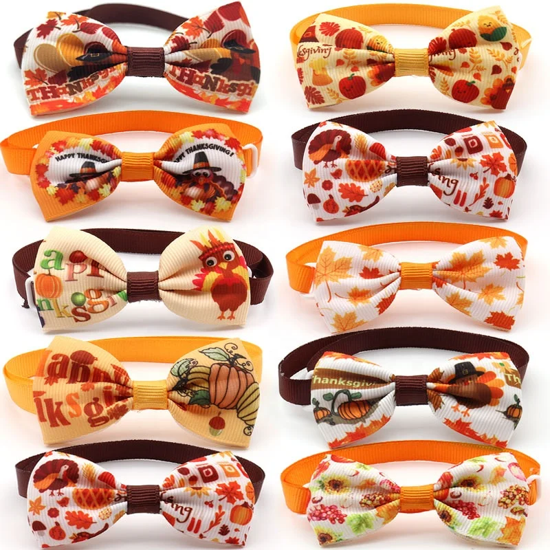 50pcs Wholesale Thanksgiving Turkey Series Pet Bow Tie Adjustable Cat Dog Bowtie Dog accessories