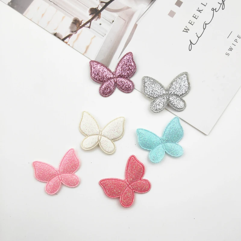 Butterfly Glitter Patches, Shiny, Monochromatic, Hair Clip , Apparel Sewing Materials, Garment Decoration, 3*2.5cm, 100Pcs