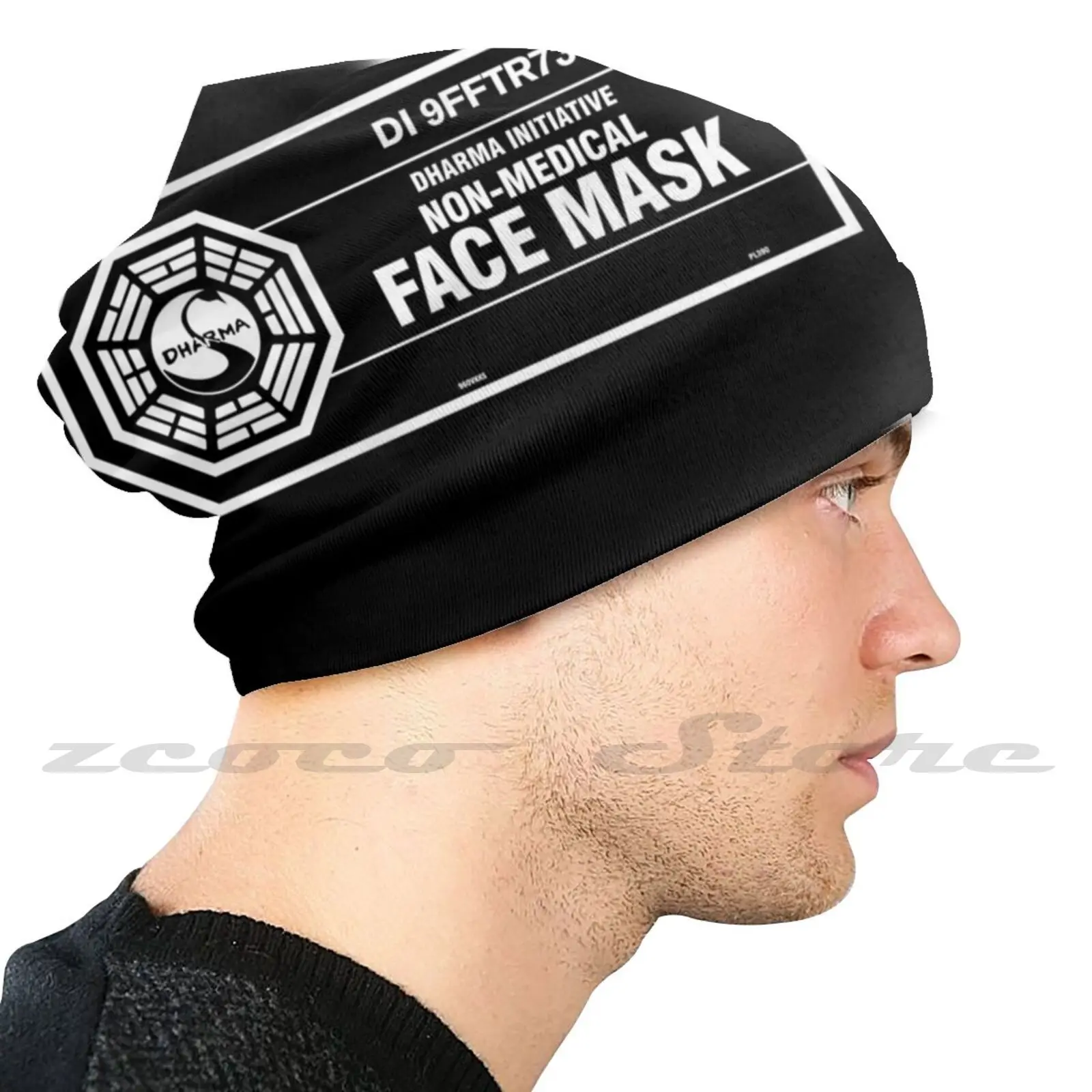 Dharma Initiative Face Mask ( White ) Personalized Pattern Knit Hats Plus Size Elastic Soft Cap Lost Dharma Initiative Di