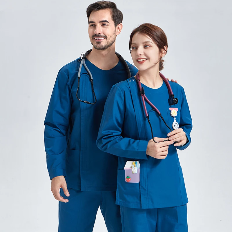 Uniforme Medical Scrubs Shirt Nurse Women Cotton Hospital Scrub Set for Man Workwear Round  Neck Top and Pant Suit Clothes 205