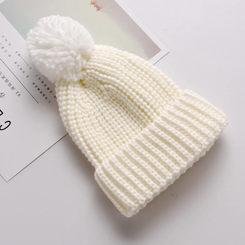 Baby Knitted Winter Hat Boys Girls Pompom Cap Crochet Knitted Candy Color Toddler Beanie Cap Infant Kids Children Hairball Hats