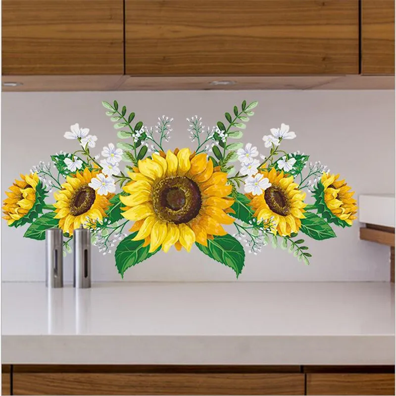 1PCS Removable Sunflower Wall Sticker Kitchen Waterproof Decals Wall Stickers For Kids Room Living Room Bedroom Home Decoration