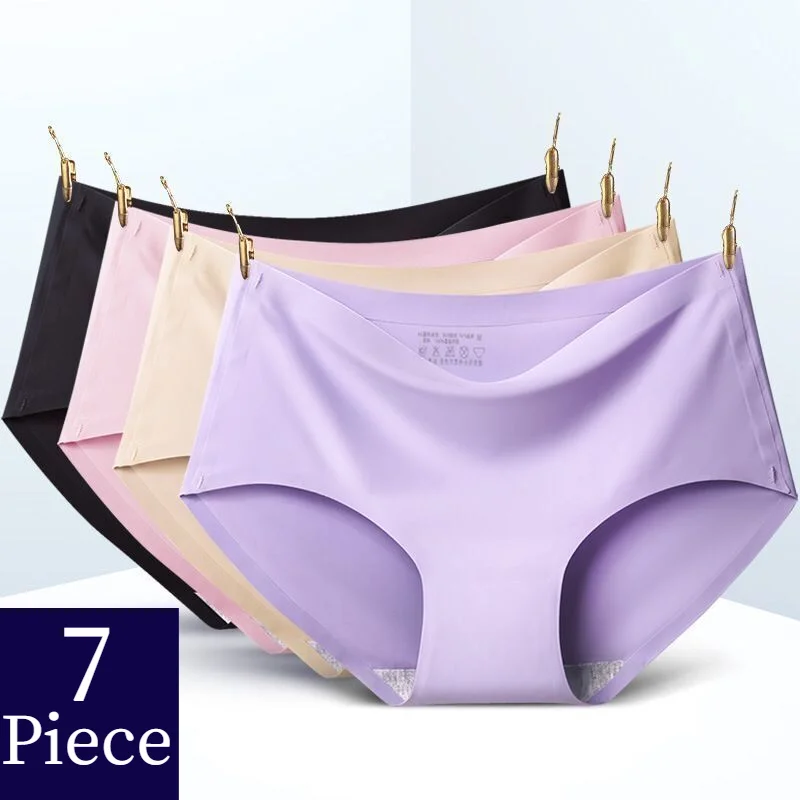 WHPC 7PCS/Set Seamless Women's Panties Solid Comfortable Underwear Silk Satin Briefs Intimate Lingerie Hot Sale Underpants Panty