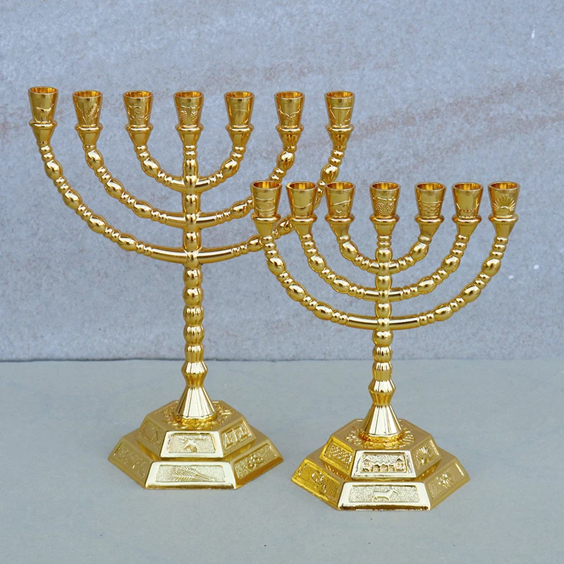 Christianity Menorah 7 Branch candle holders Holy temple golden lampstand praying Jewish candlestick articulos religiosos home