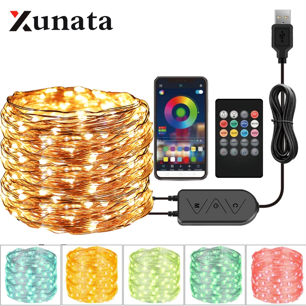 

USB Bluetooth Control RGB LED String Light Fairy Lights Garland Xmas Lamp for Christmas Party Wedding Decoration +Remote