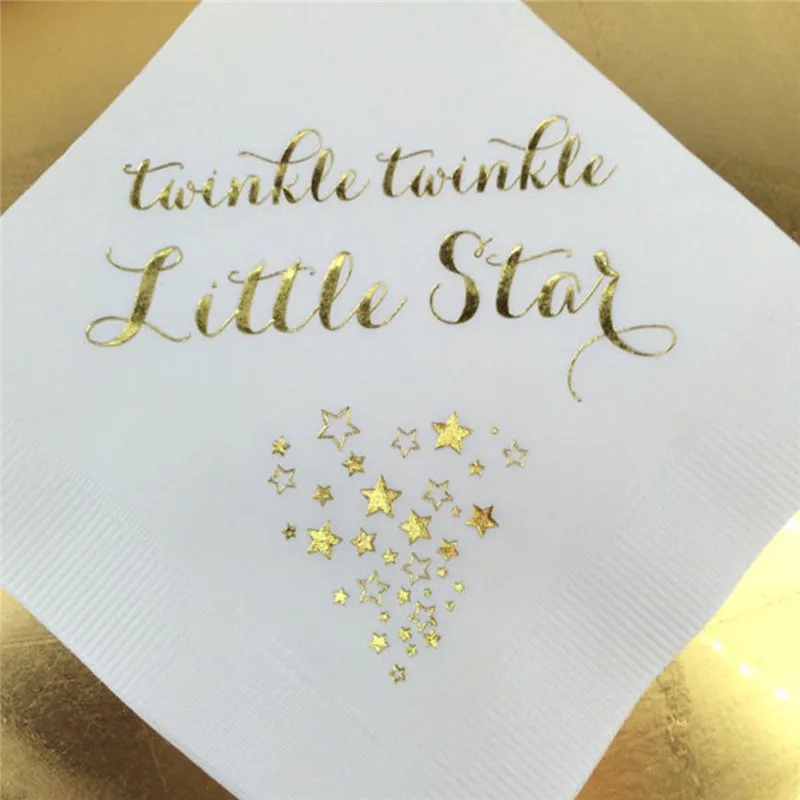 

Personalized Napkins Baby Shower Little Star White, Navy or Light Blue w/ Gold Foil Cocktail Beverage Christenin First Communion