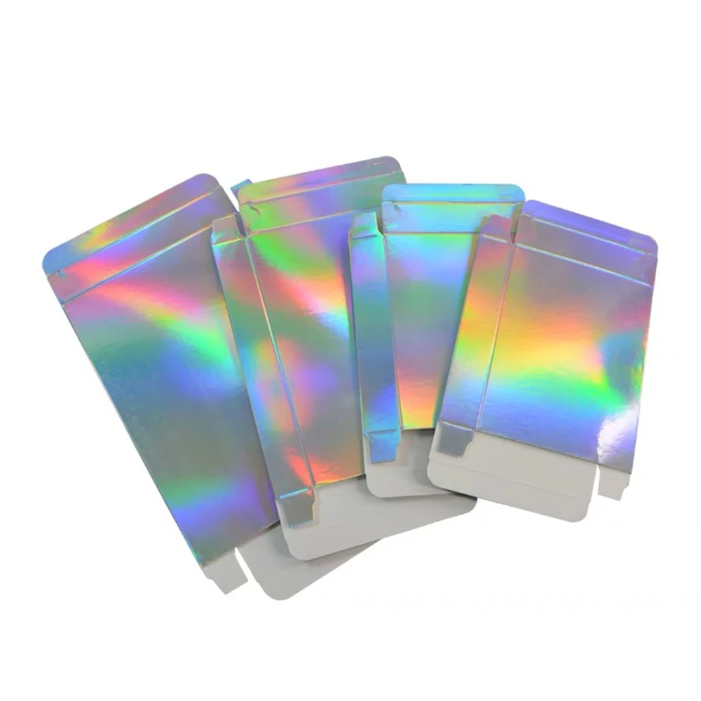 10PCS/Pack Laser Paper Box Gift Box Holographic Foil Treat Boxes Silver Cosmetics Packaging Party Favor Box Wedding Candy Carton