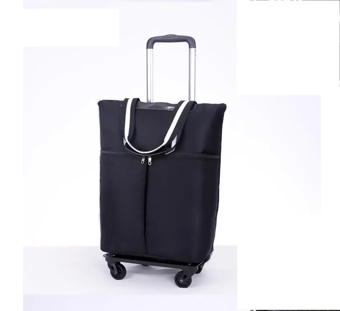 20 inch Women Aluminum foil lining Shopping Bag with wheels Travel Trolley Bags Woman Carry-on hand Rolling Shopper Tote Bags