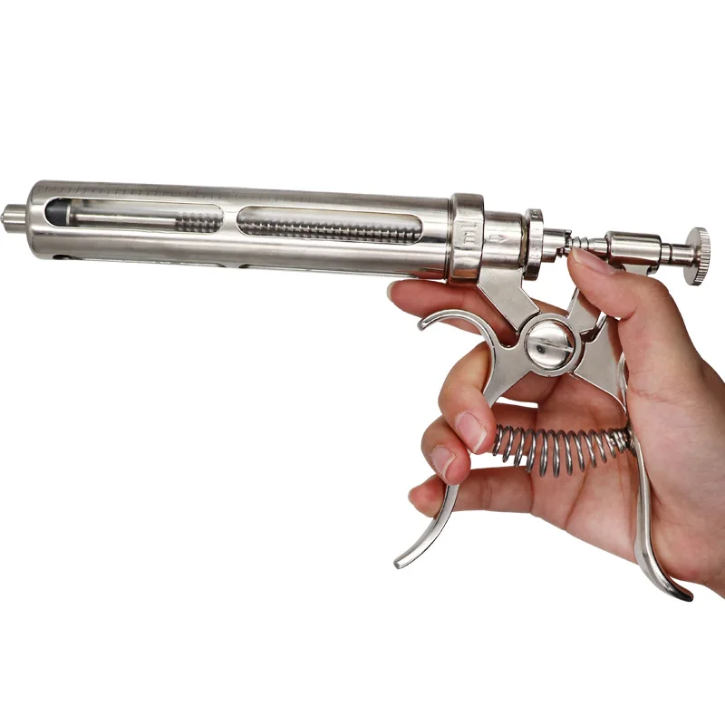 Veterinary Animal Syringe Goat Pig Cow Continuous Injection Revolver Stainless Steel Vaccination Gun Automatic 10/20/30/50ml