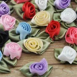 40 pcs Fancy Satin Ribbon Rose Flower DIY craft/Wedding/Appliques/doll Mix A157