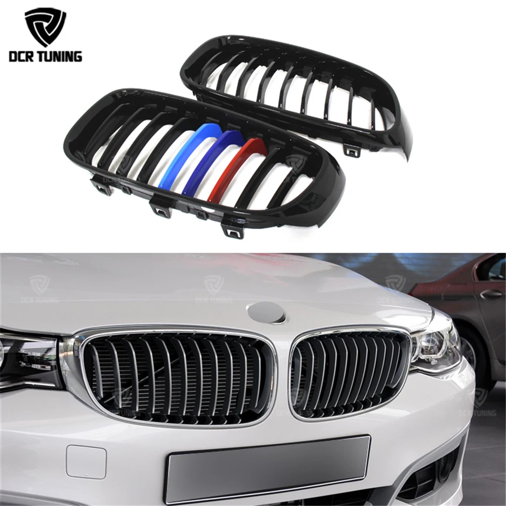 For BMW 3 Series Gran Turismo F34 2013 2014 2015 2016  - UP ABS + Carbon Fiber Front Grille Single Slat Gloss Black Grilles