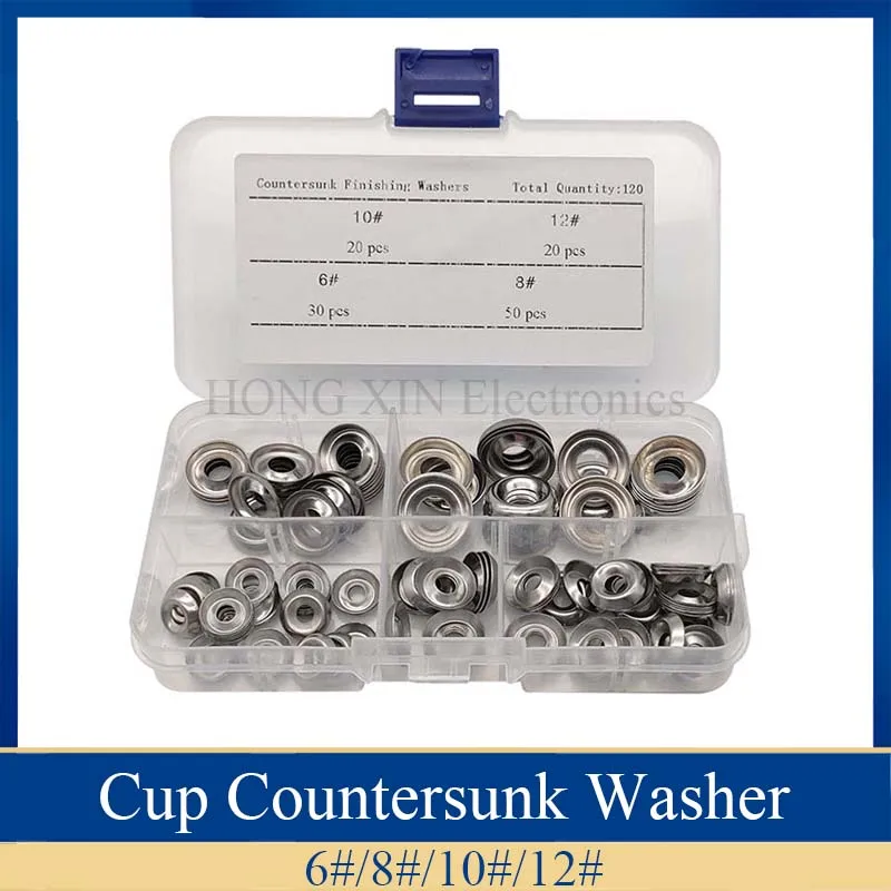 304 Stainless Steel [#6- #12] Finishing Cup Countersunk Washer Assortment Set - 120 Pieces