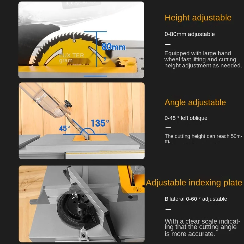 8-Inch Dust-Free Wood Cutting Machine 80 teeth Circular Saw 1500W Desktop Portable woodworking Sliding Table Saw M1H-ZP3-210