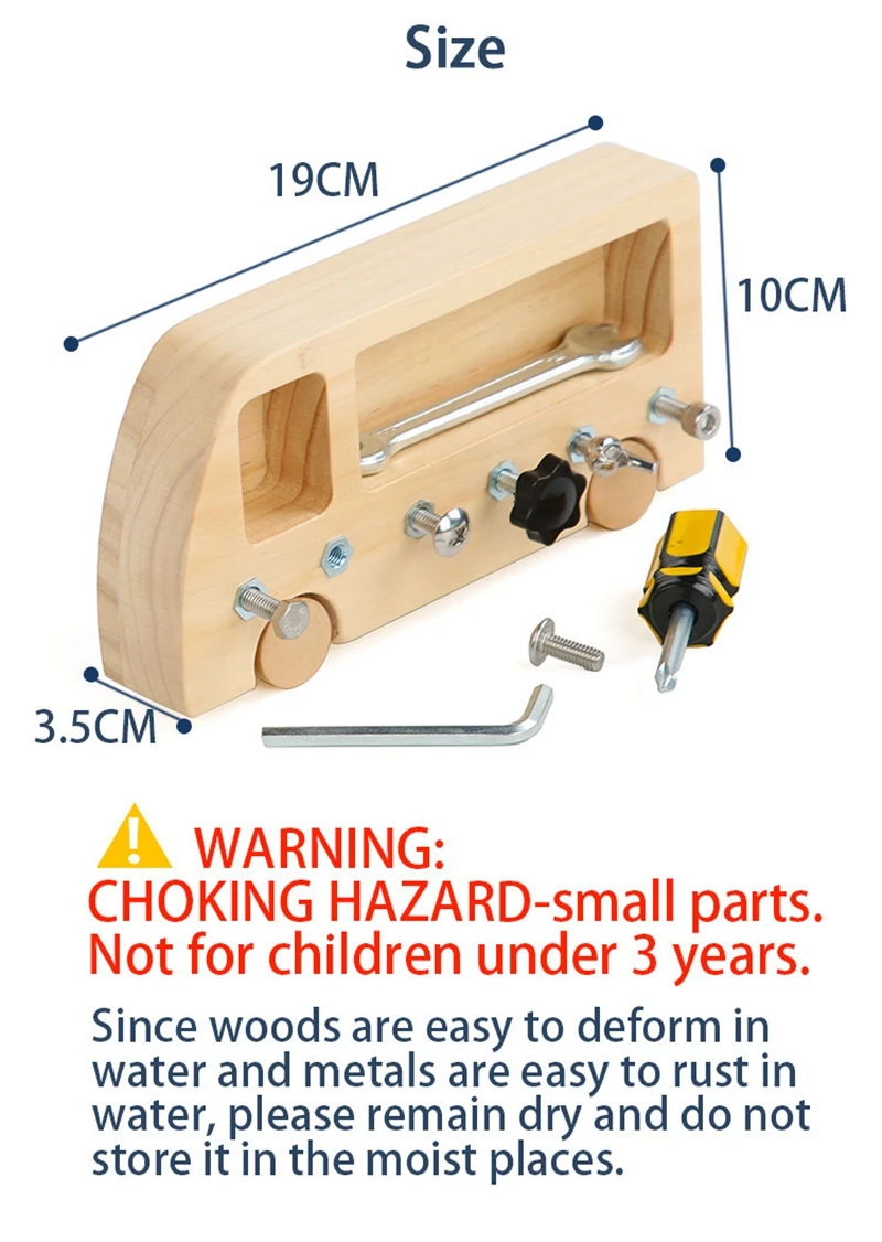 Bus de ferramentas montessori, brinquedos básicos, aprender habilidade, educacional, parafuso de jardim, caixa de ferramentas de madeira, reparo de carpintaria
