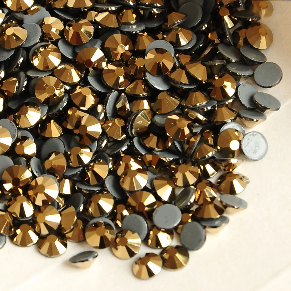 AURU New Gold hematite Non Hotfix Flatback Glue On Glass Rhinestones Gem Decorations For Clothes Decoration