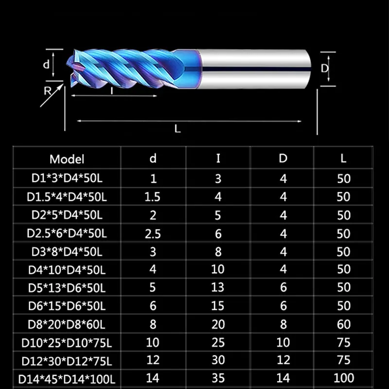Fresa HRC65 fresa in metallo duro 1-12mm 4 flauti fresa per utensili fresa CNC