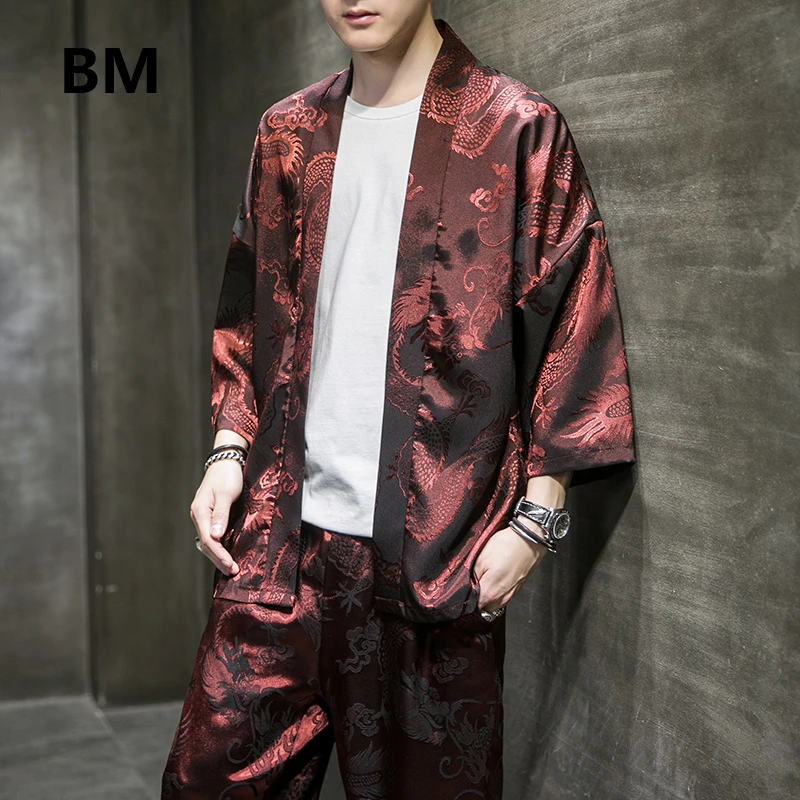 Chinese Style Suit Dragon Pattern Embroidery Plus Size Casual Sunscreen Clothing Ancient Style Cardigan Hanfu Thin Pants Men